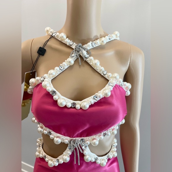 PatBO Hand-Beaded Pink Satin Minidress. Size 2 NWT - Picture 12 of 16